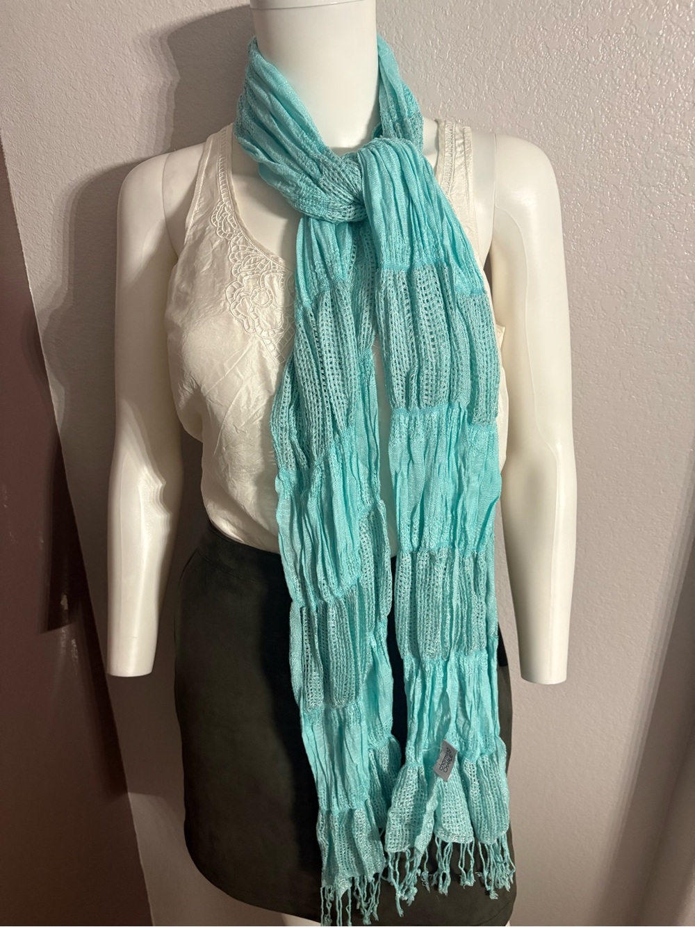 Charming Charlie Light Aqua Crinkle Knit Scarf